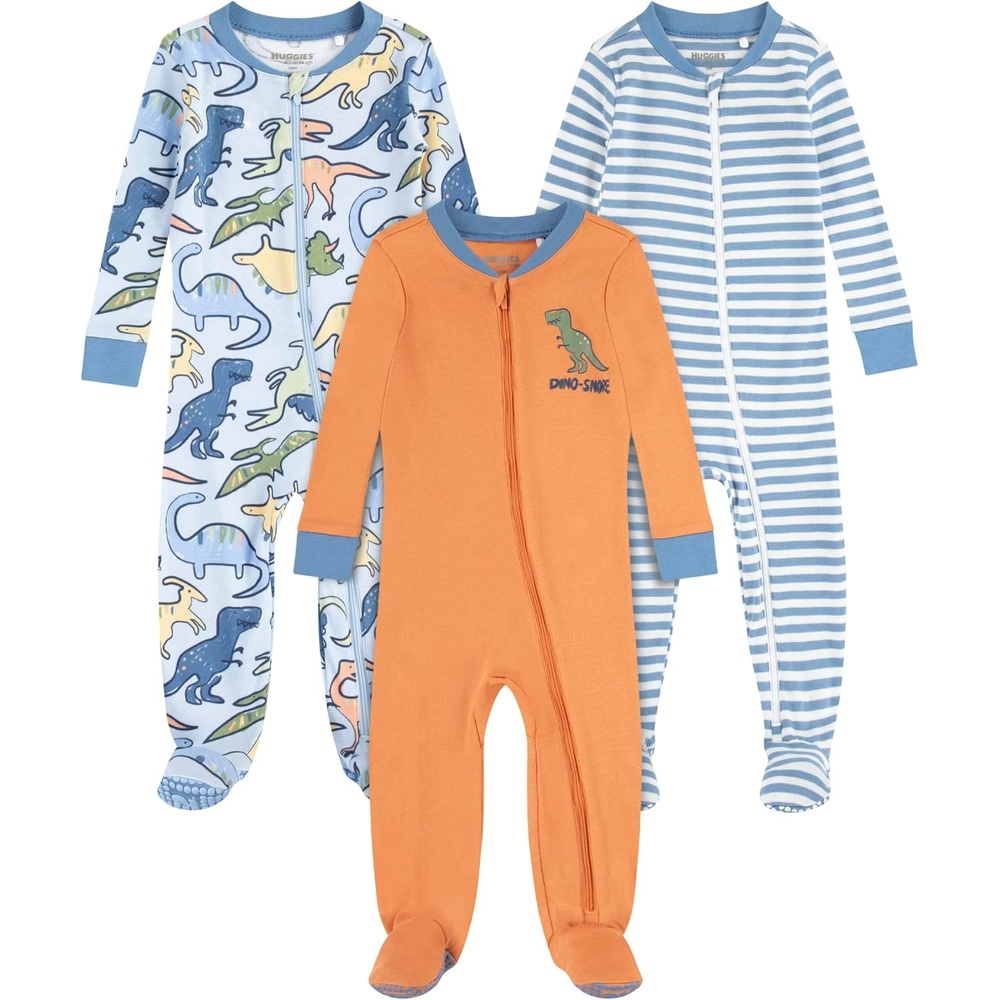 image:imageHUGGIES Baby 3pack Footed Coverall PajamasCashmere Blue HeatherDinos