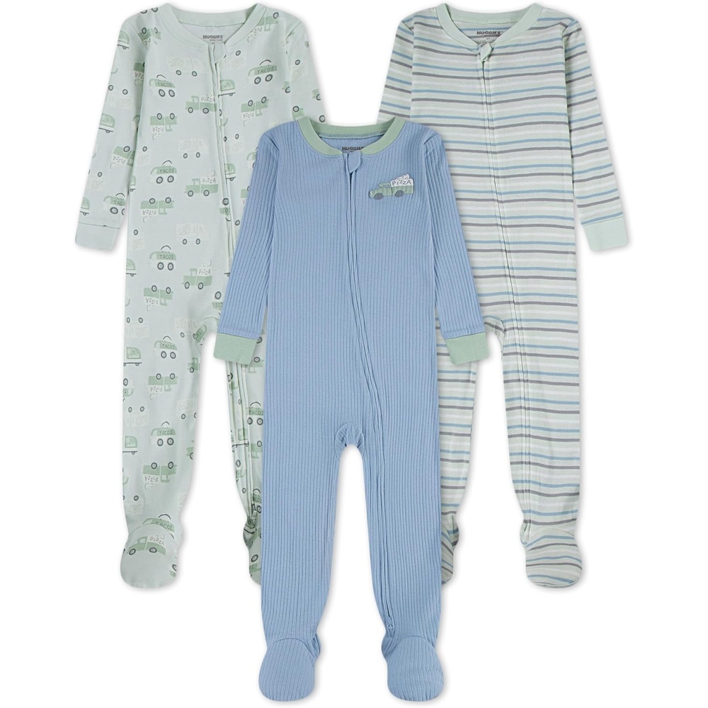 image:imageHUGGIES Baby 3pack Footed Coverall PajamasDew KissedFood Trucks