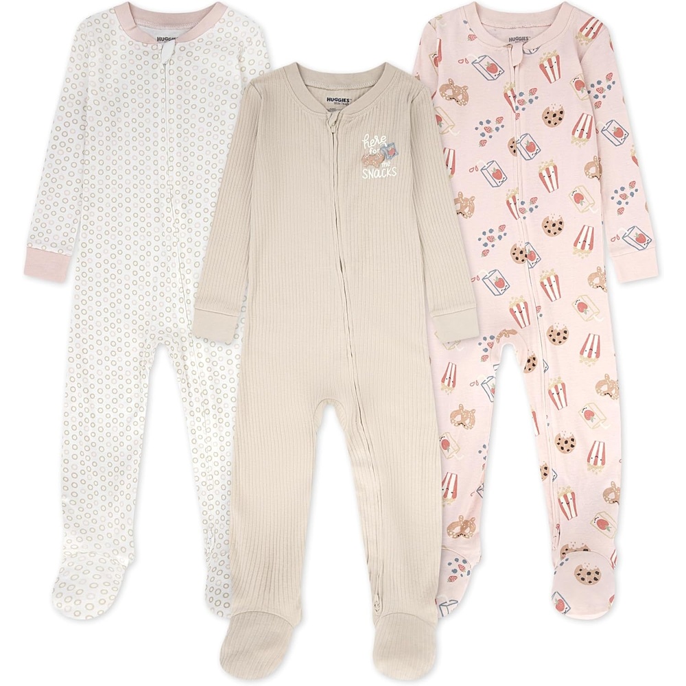 image:imageHUGGIES Baby 3pack Footed Coverall PajamasGranolaSnacks