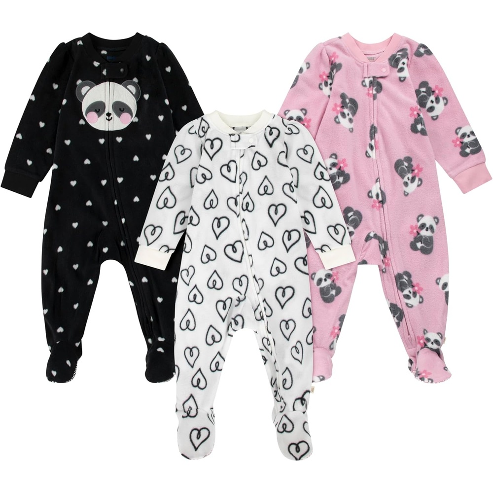 image:imageHUGGIES Baby 3pack Footed Fleece Coverall PajamasCameo PinkPandas