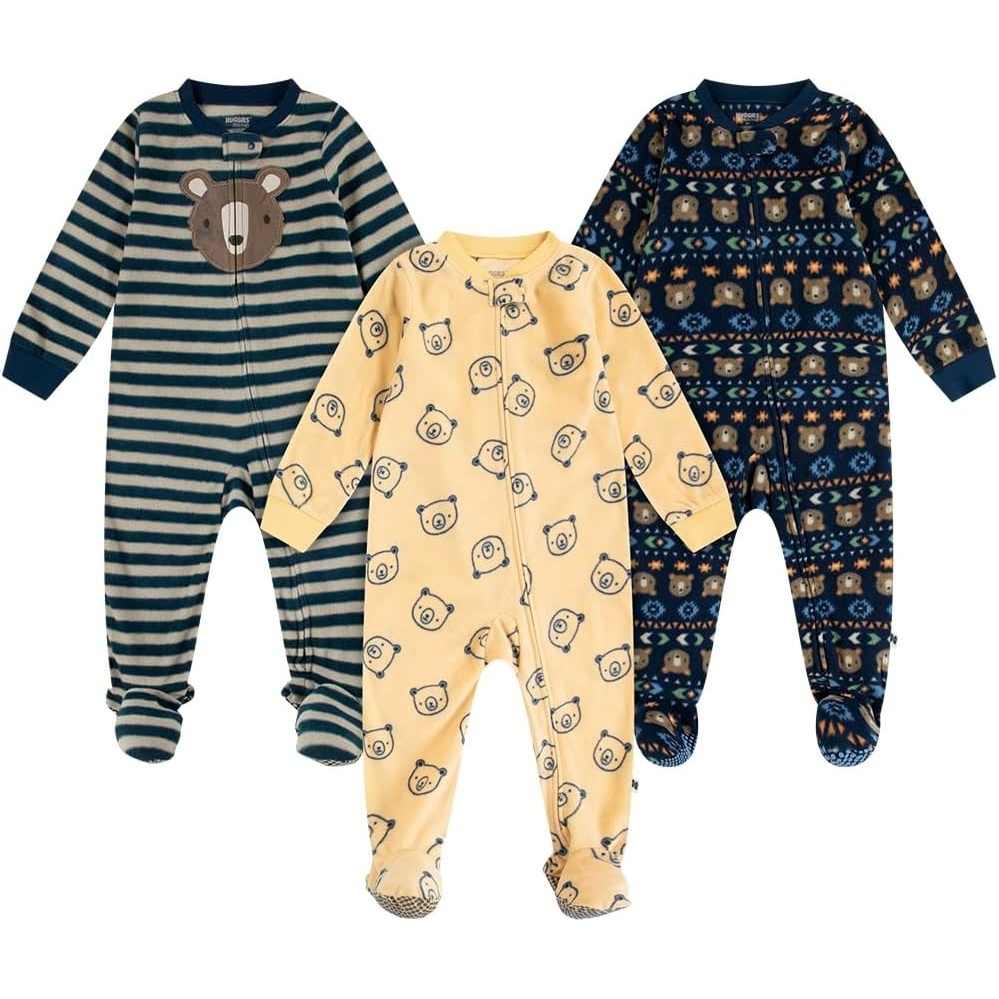 image:imageHUGGIES Baby 3pack Footed Fleece Coverall PajamasNew WheatBears