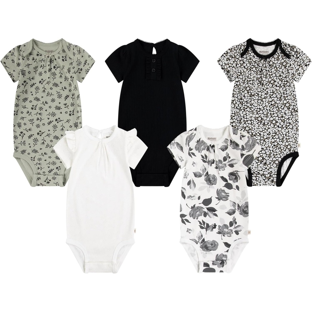 image:imageHUGGIES Baby 5pack Elevated BodysuitSnow WhiteBlack