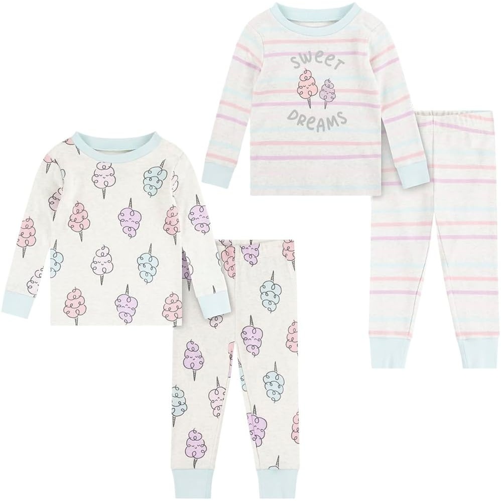 image:imageHUGGIES Baby Long Sleeve Pajama 4piece SetOatmeal HeatherCotton Candy
