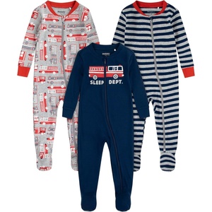 HUGGIES Baby 3-pack Footed Coverall Pajamas(Mid Grey Heather/Fire Trucks)