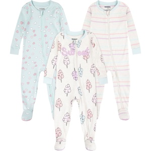 HUGGIES Baby 3-pack Footed Coverall Pajamas(Oatmeal Heather/Cotton Candy)